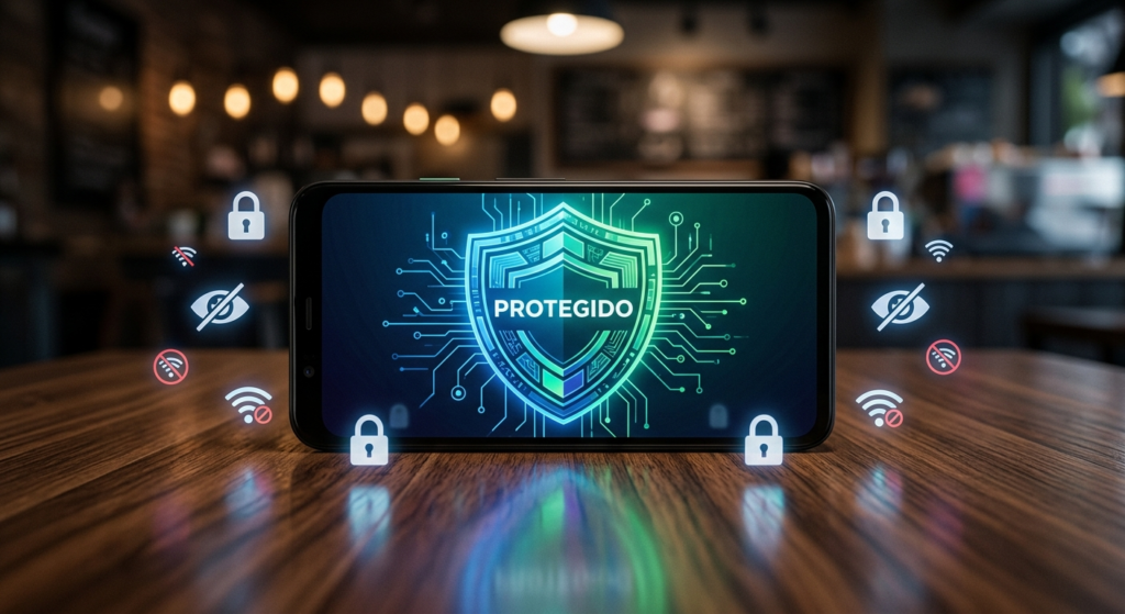 Latino protegiéndose del rastreo en internet desde su celular en USA