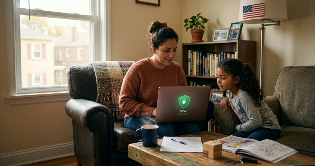 Persona latina usando VPN en Estados Unidos en su celular
