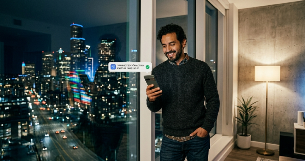 Latino entendiendo qué es una VPN en su celular en Estados Unidos