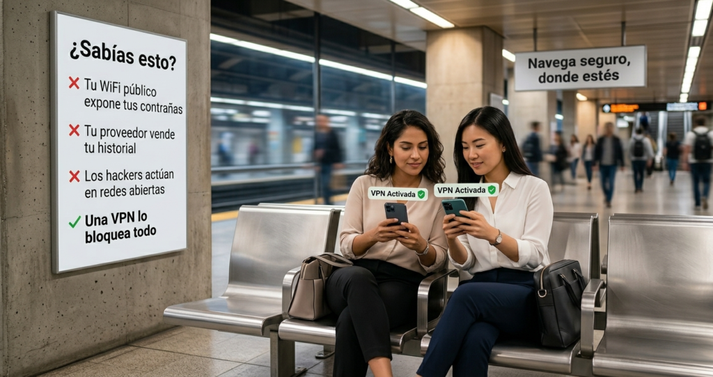 Inmigrante latinas usando VPN en su celular en Estados Unidos